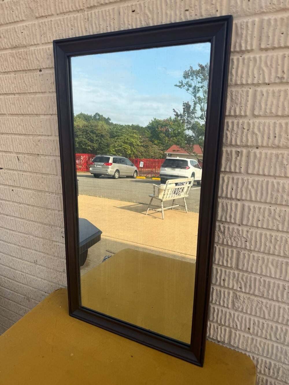 Vintage Wooden Framed Wall Mirror Brown Rectangular